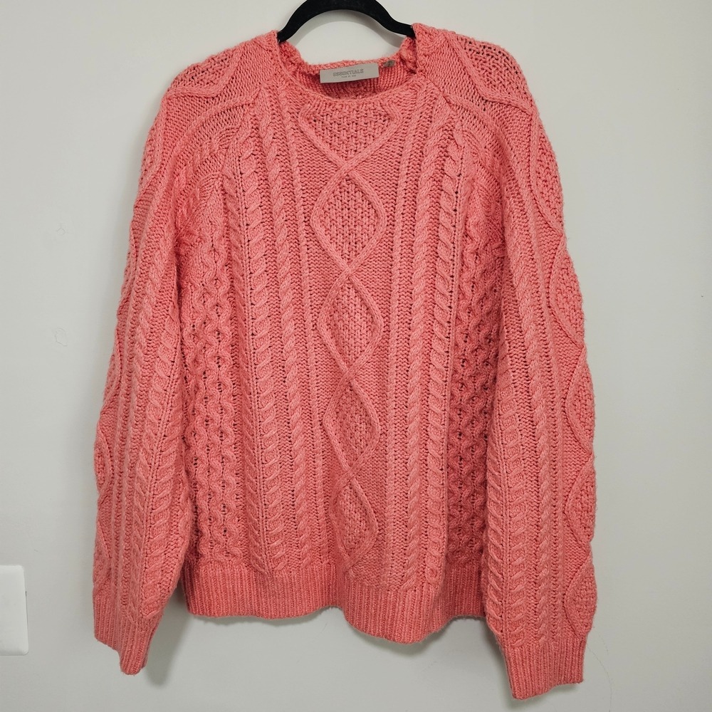 Essentials Fear of‎ God Cable Knit Sweater Pink Chunky Oversized Womens Small ~